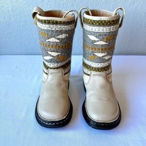 Born Southwestern Aztec style tapestry wool and leather midi boot